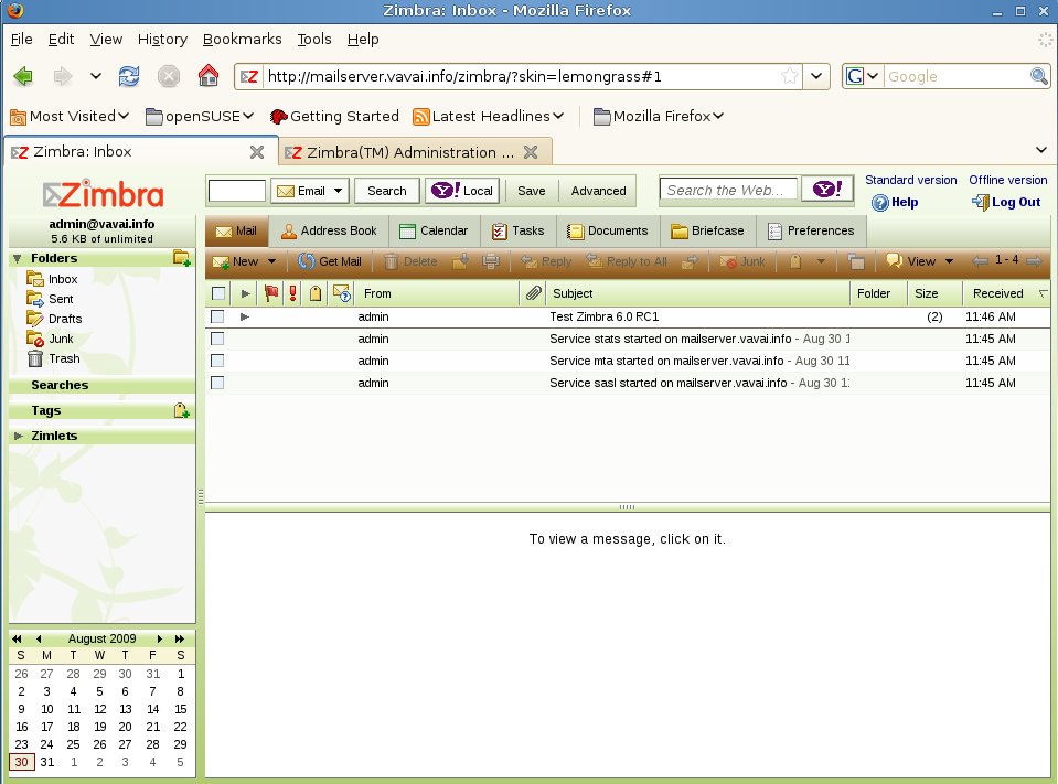 Zimbra 6.0 RC1 on openSUSE 11.1